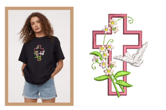 Reviewing the Cross with Flowers Embroidery Design