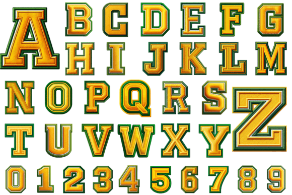 Reviewing Varsity Yellow Green Embroidery Alphabet